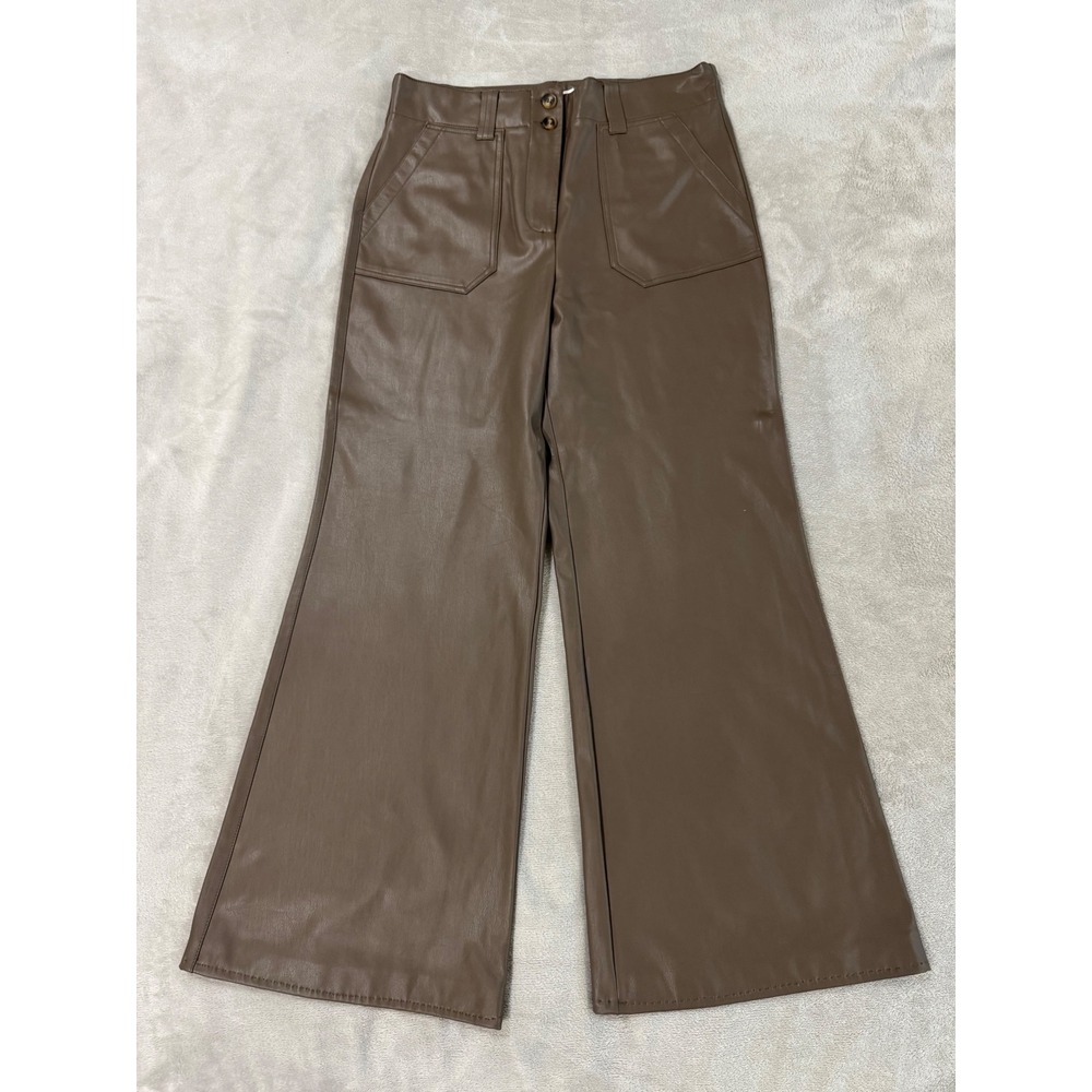 Maeve Anthropologie Brown Colette Faux Leather Wide Leg Patch Pocket Pants Sz 12